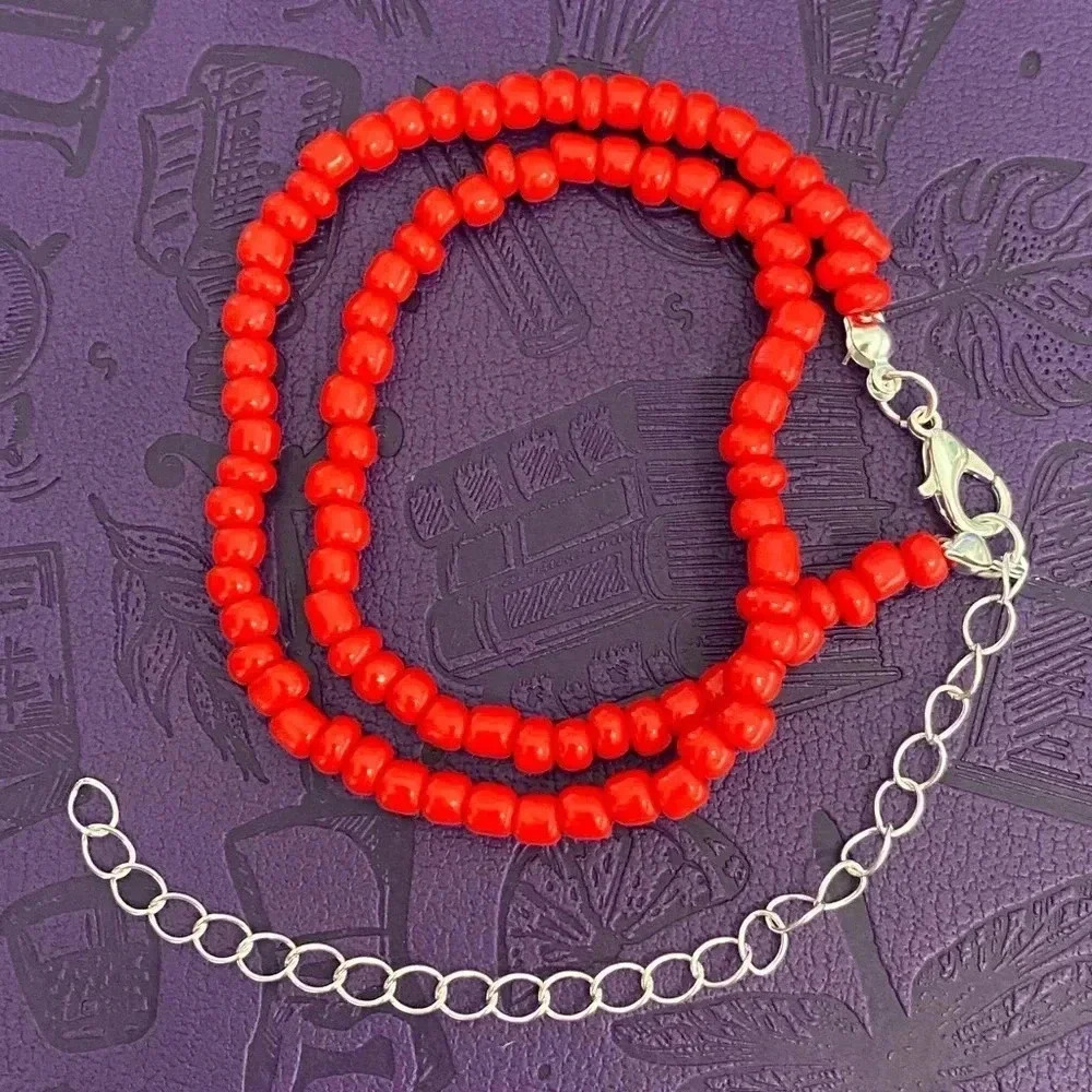 Handmade Red Seed Bead Choker Necklace